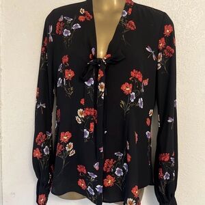 Express Black Blouse with Red and Purple Floral Design